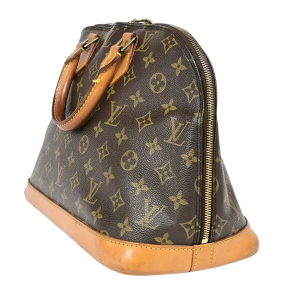LOUIS VUITTON LV Logo Alma Hand Bag Monogram Leather Brown France - Picture 2 of 7